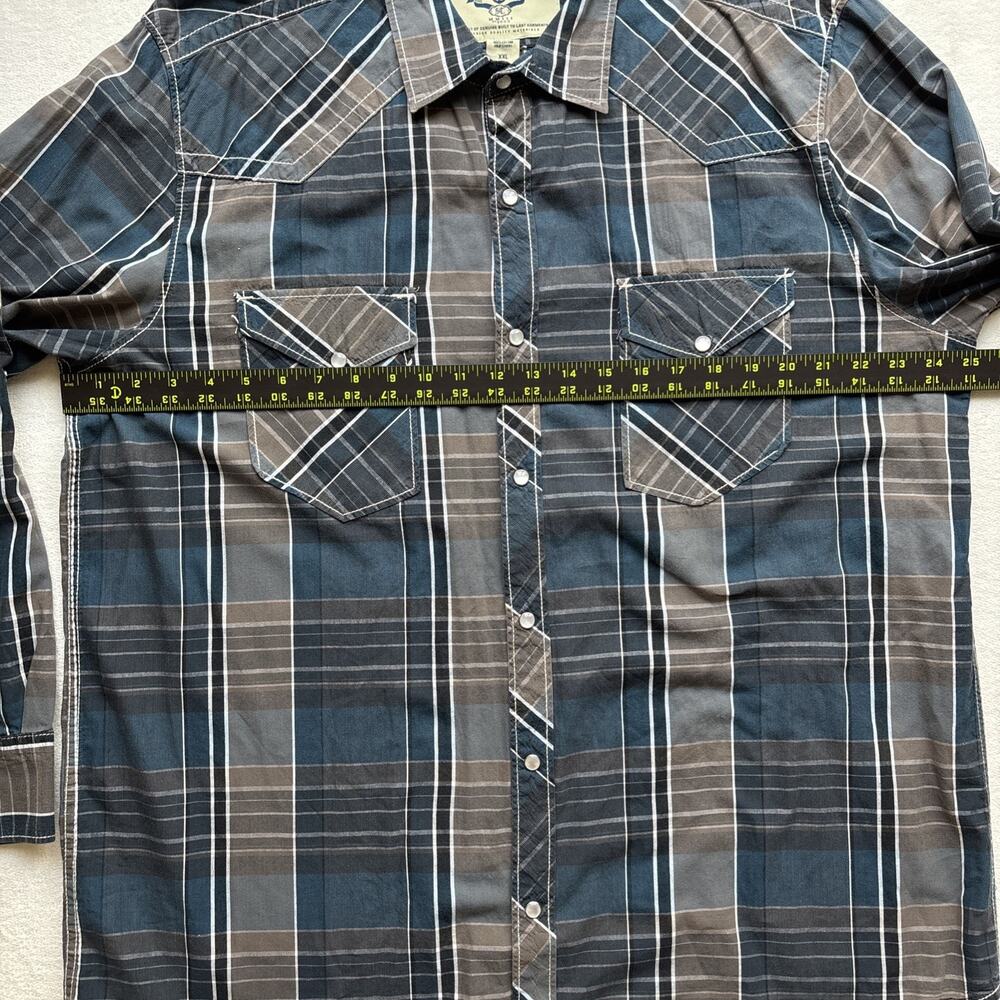 Supply Company USA Men XXL Long Sleeve Western Plaid Pearl Snap Rodeo Stitching - Picture 13 of 14